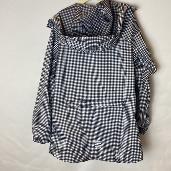 Lands’ End black gingham rain jacket with hood, size 7-8. Pockets at hip & back - Picture 2 of 7